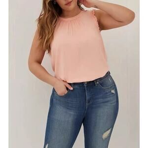 NEW Torrid Top Womens 00 M/L Ruffle Mock High Neck Tank Blouse Peach $49 READ